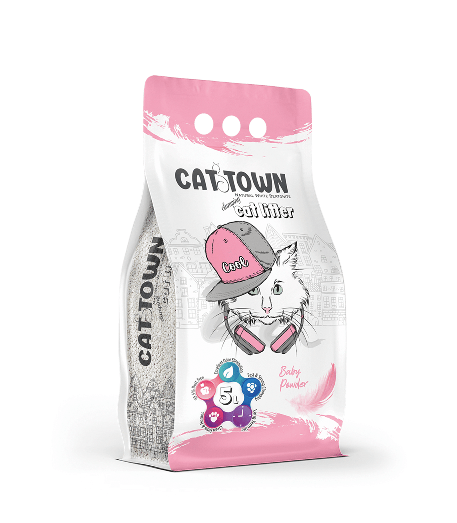 رمل قطط بنتونيت طبيعي 100%-catzoo-cat twon (4) رمل قطط بنتونيت - بيبي بودر 5 لتر - الصورة 1